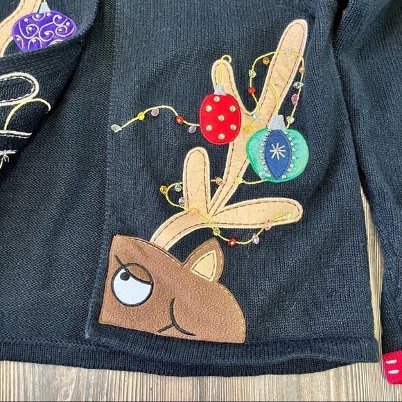 REINDEER Christmas Sweater Small KB Collections Cardigan - Picture 2 of 7